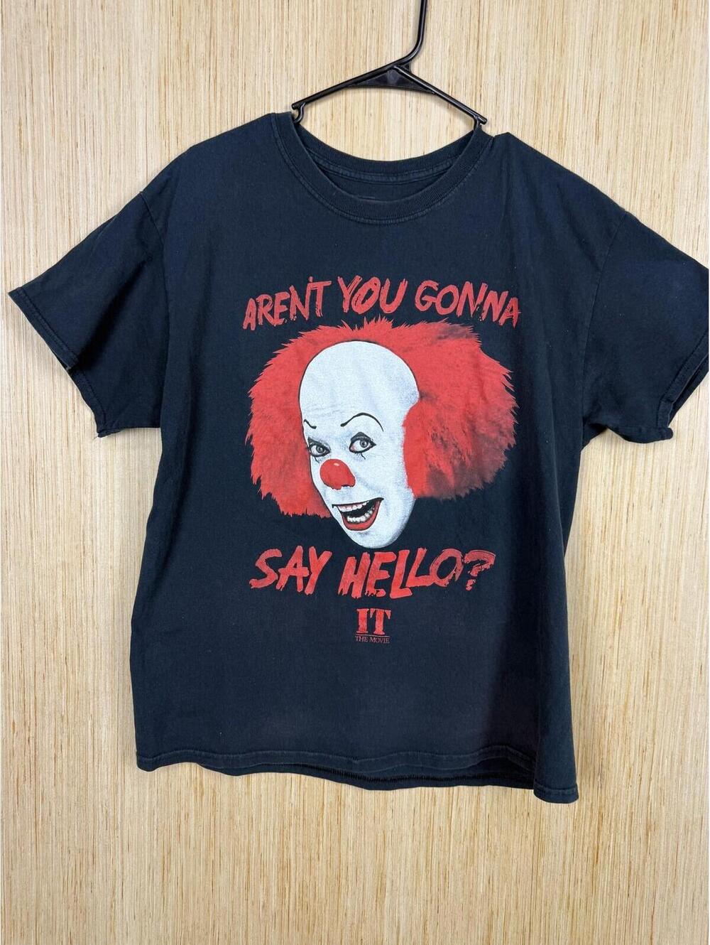 IT Pennywise Shirt Mens Large Black Arent You Gonna Say Hello Horror Movie Tee
